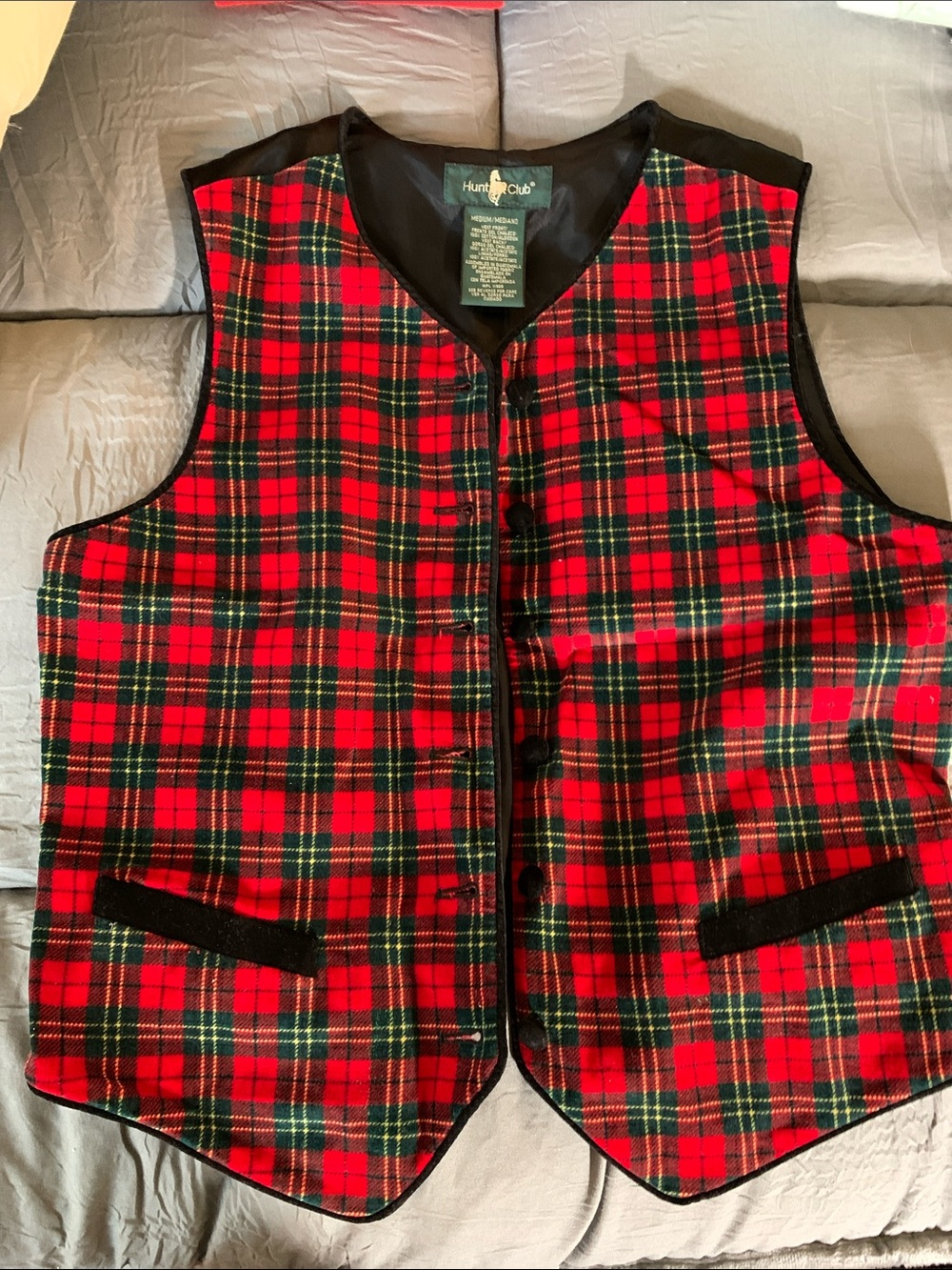 Hunt Club Teal Label Black Lined Velvet Plaid Vest